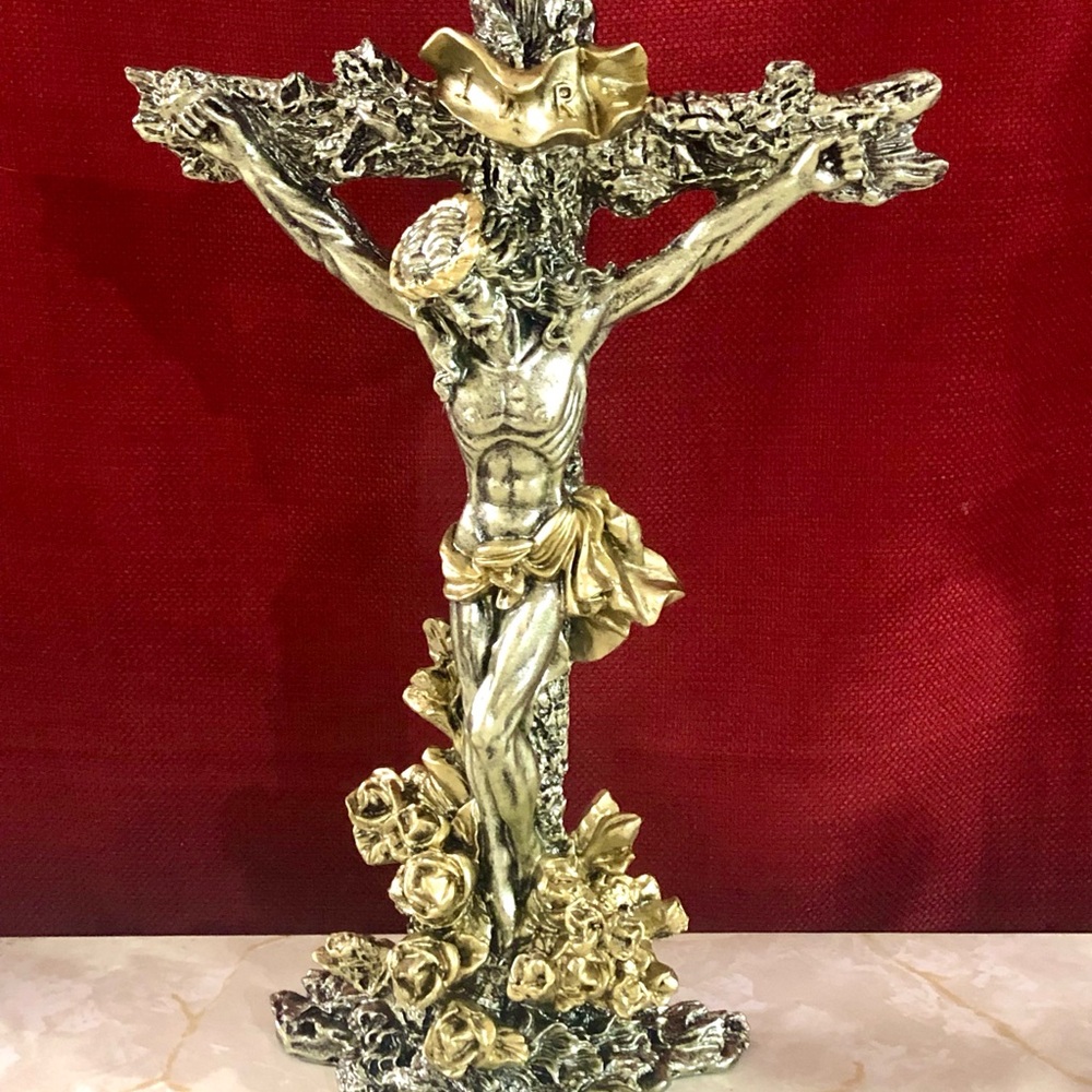Gold and Silver Standing Crucifix Sculpture